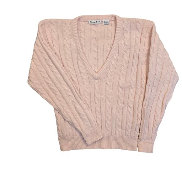 VTG Carriage Court Sweater Womens Small Pink V-Neck Cable Knit Pullover Preppy - Picture 1 of 7